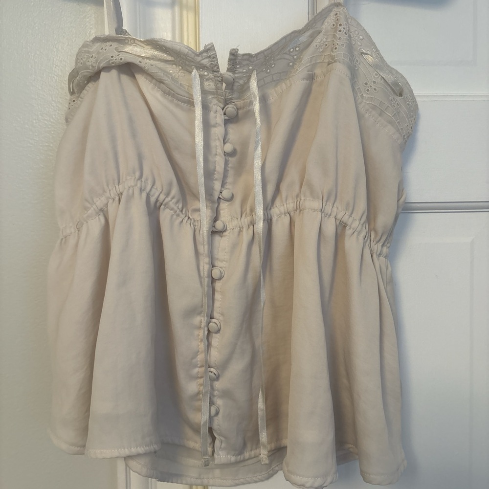 Elegant Cream Lace Trim Women's Top